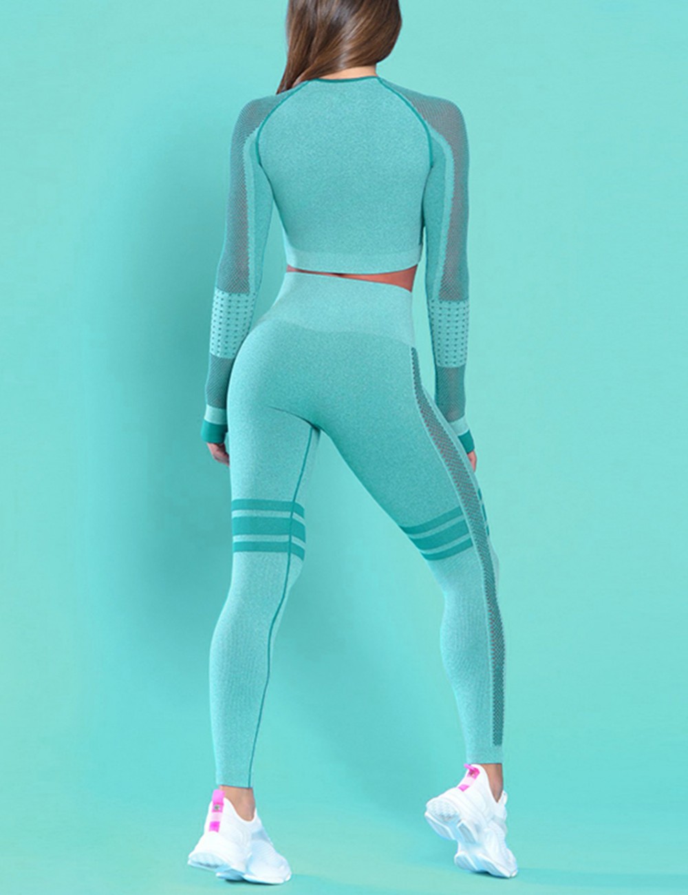 Super Light Green Solid Color Hollow Out Thumb Ultra Cheap Hole Sports Suit